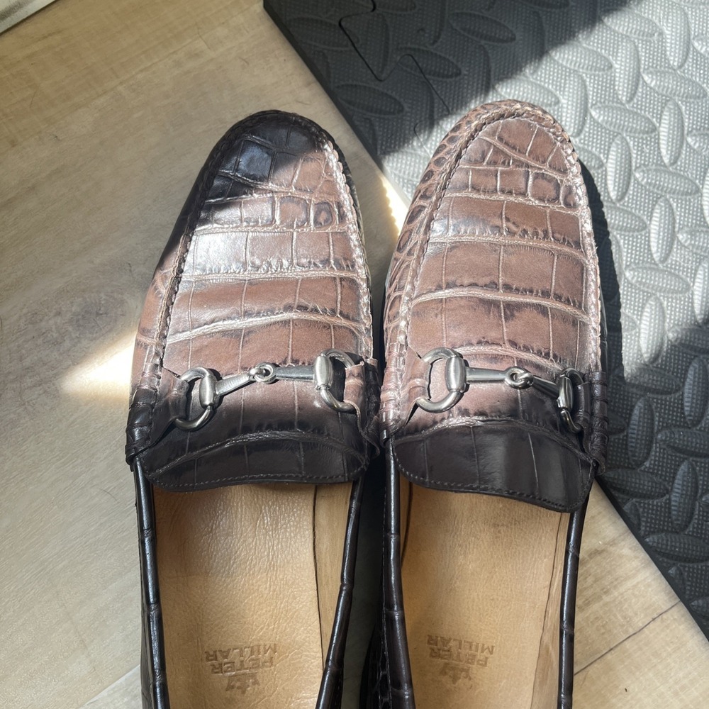 Peter Millar Dark Brown Crocodile Embossed Leather Loafer Men 9M Dress Shoes - Picture 13 of 16